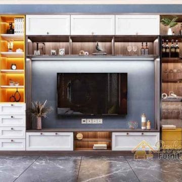 Custom Furniture Pademangan Jakarta Utara kabinet TV untuk ruang keluarga luas Custom Furniture Pademangan Jakarta Utara kabinet TV untuk ruang keluarga luas