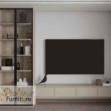 Custom Furniture Setiabudi Jakarta Selatan rak TV dengan lemari pajangan kaca Custom Furniture Setiabudi Jakarta Selatan